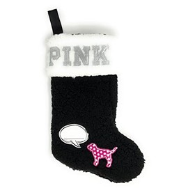 Victoria's Secret Pink Holiday Stocking, Black/Puppy Dog/Quote