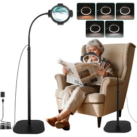 10X 30X Floor Magnifying Glass with Light and Stand, Large 54-LED Dimmable Magnifying Floor Lamp, 2 in 1 Lighted Magnifier for Reading,Close Work,Sewing, Crafts