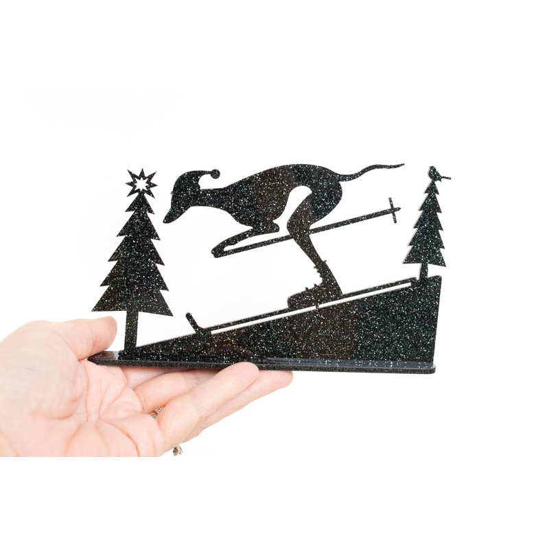 Skiing Whippet Greyhound Silhouette Ornament - Handmade Festive Decor for
