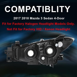 G-PLUS Projector Headlights Pair Halogen, Fit For Mazda 3 2017-2018 Headlamps,MA2518175 MA2519175 BACS-51-0K0D BACS-51-0L0D Clear Lens Black Housing Amber Reflector