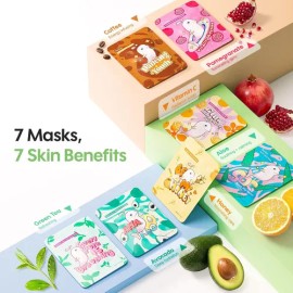 Mascarillas Faciales Zealsea  Zealsea 7-Day Sheet Mask Set, Aloe, Green Tea, Honey, Vitamin C, Avocado, Pomegranate, Coffee                           