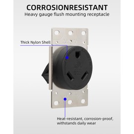 GELRHONR Nema TT-30R RV Receptacle, 30 Amp 125V Flush Mount Power Outlet, Grounded, 2 Pole 3 Wire Power Socket for RV, Camper, Travel Trailer (NEMA TT-30R)