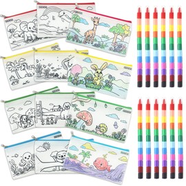 ICEPAPA, 12 Pencil Cases for Painting for Children and 12 Wax Crayons Stackable (12 Colours in 1), Perfect for Small Gifts for Children, Guest Gift, Children's Birthday, Wedding Favours