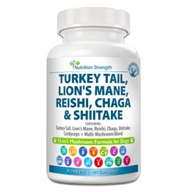 Nutrition Strength Nutrition Strength 15-in-1 Mushrooms for Dogs Turkey Tail 600mg Lion's Mane 600mg Reishi 600mg Shiitake 500mg Cordyceps 300mg Chaga 300mg Maitake 200mg Meshima Blazei Poria Enoki Portobello 90 Tablets