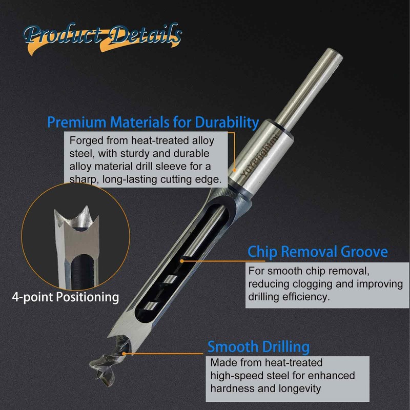 YuYBrightmi Square Hole Mortise Chisel Drill Bit Tools 1/4", 5/16",