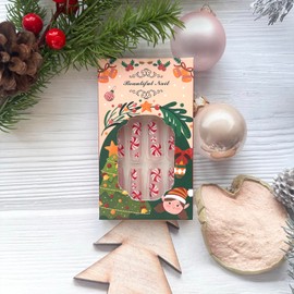 Christmas Fake Nails Extra Long Press on Nails Red Glitter French Tip False Nails with Candy Bow Designs Full Cover Square Acrylic Nails Red Nail Tips Stick on Nails for Women Girls Xmas Nail Art