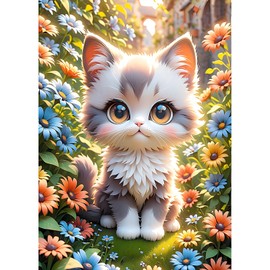 DPHERO DIY Kitten Diamond Painting Kits for Adults,5D Cat Diamond Art Kits for Beginners,Round Full Drill Flowers Diamond Painting Art,DIY Painting by Numbers Diamond Art Painting 12x16 inch