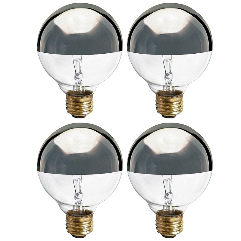 KOR (4 Pack) G25 Incandescent Light Bulb, Silver Half Chrome