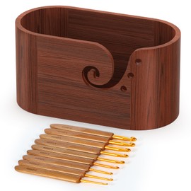 HangerSpace Wooden Yarn Bowl with 9pcs Knitting Hooks, Hangerspace Yarn Bowls for Crocheting, Large Size Handmade Knitting Yarn Holder, Wood Storage Crochet Bowl for Crocheting and Knitting Lovers