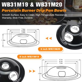 WB31M20 WB31M19 Porcelain Drip Pans WB30M1 WB30M2 Stove Burner Element Set by Blutoget - Compatible for GE Hotpoint Electric Range Cooktop- Electric Stove Drip Pans Includes 4 pcs 6" 4 pcs 8"