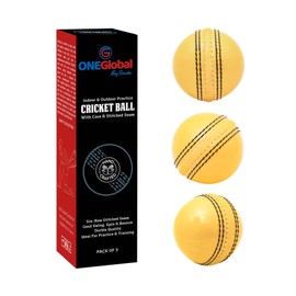 ONEGlobal Incrediball Soft Practice Cricket Ball | Outdoor & Indoor Soft Rubber Cricket Ball With Core & Stitched Seam | For Honing Skills & Family Fun (3-Yellow)