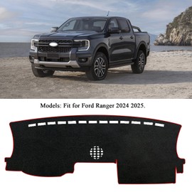 Rifoda Dash Board Cover Fit for Ford Ranger 2024 2025 Dashboard Cover Mat Non-Slip Pad Carpet Sunshield Protector (Black Edge)