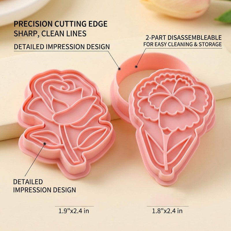 8 Pcs Flower Cookie Cutter Set, 3D Spring Floral Cookie
