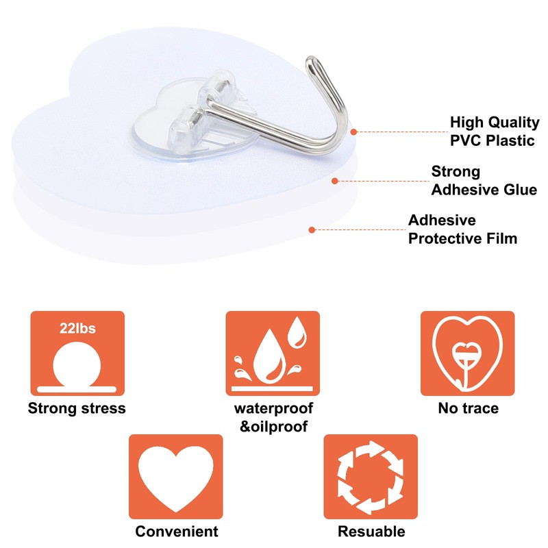 Adove Adhesive Hooks for Hanging, 24 Pack Heavy Duty Wall