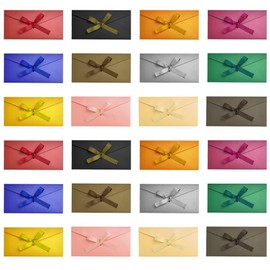 SLTAXAR Pack of 24 Kraft Paper Envelopes Coloured Envelopes Small 10.8 x 21.8 cm Envelope Colourful with Ribbons Mini Envelopes Cards Vintage Hard Kraft Envelope Set Envelopes for Greeting Cards and