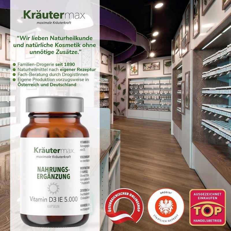 Kräutermax Vitamin D3 IE 5000 Kapseln 1 x 250 Stück