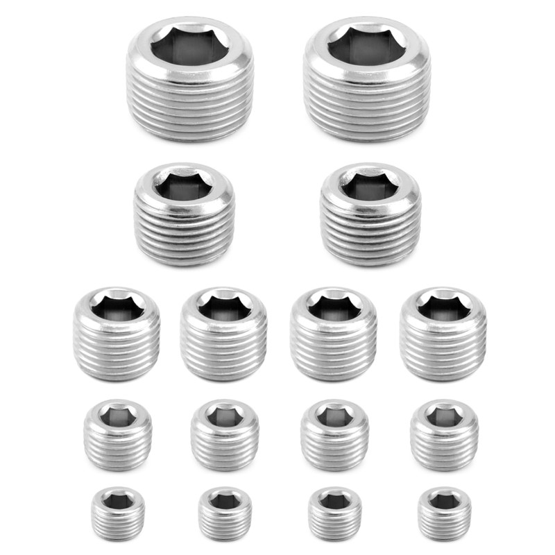QWORK 304 Stainless Steel Pipe Fitting Kit Hex Countersunk Plug