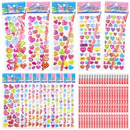 OHOME Valentines Day Gifts for Kids - 44 PCS Stationery Set for School Classroom Exchange - Valentines Day Party Favors for Toddler | Valentines Crafts Treats Games,Includes Pencils,Heart Stickers