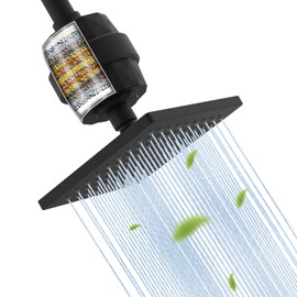 Hibbent Metal Filtered Shower Head, 6'' High Pressure RainShower Head, 20 Stage Shower Filter for Hard Water Softener, Bathroom Rainfall Shower Head to Remove Chlorine and Heavy Metals, Matte Black