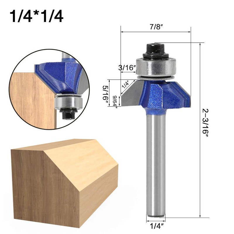 Bestgle 4pcs 1/4 Inch Shank Chamfer Router Bits with 45