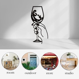 NBEADS Wine Glass Metal Wall Art Decor, Black Wall Hanging Decor Silhouette Wall Art Modern Metal Wall Sculptures for Modern Home Hanging Decorations, 11x5 Inch