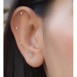 Enticera G23 Titanium Earrings for Sensitive Skin Flatback 5A+AB Cubic Zirconia Stud Earrings 14K Gold Hypoallergenic Nap Earrings for Women 2-4mm Gold 3mm