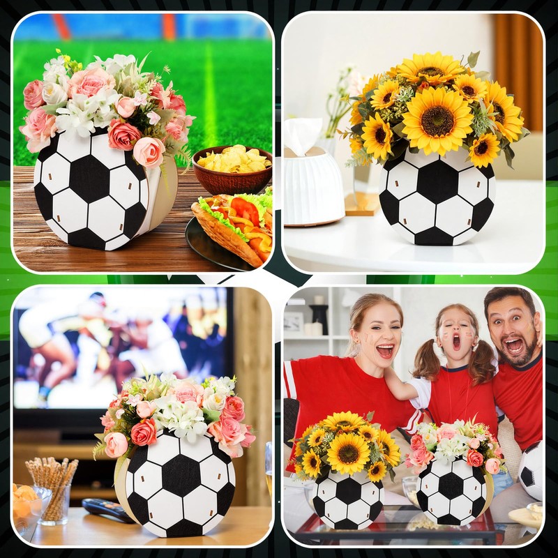 12 Soccer Centerpieces Wooden Table Decor, Black White