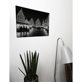 The Plum Penguin German Christmas Market Street Night Scene Wooden Wall Art, A4 MDF Diptych Canvas Alternative 40 x 30cm