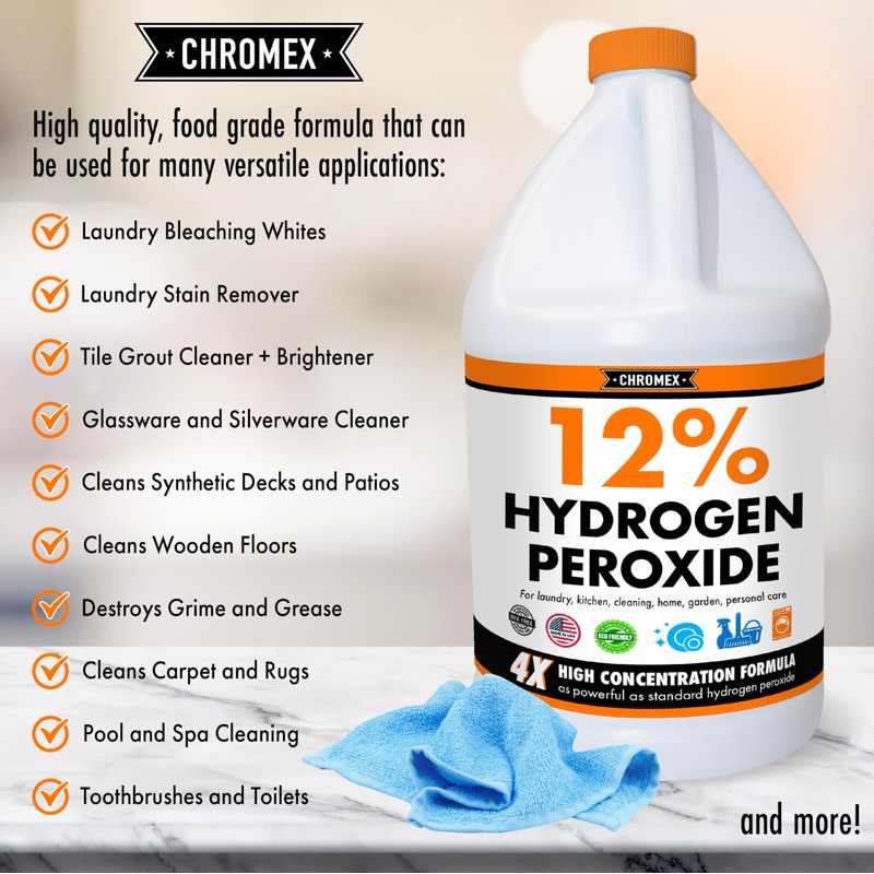 Chromex Hydrogen Peroxide 12 Percent Food Grade, 4x Power Concentrated