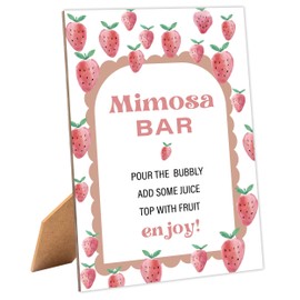Strawberry Bridal Shower Mimosa Bar Sign, Table Decor Bridal Shower Sign, Pack of 1 Wooden Tabletop Sign with Stand, Bridal Shower Decorations, Wedding Shower Supplies - XG01