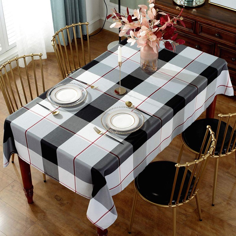 Rectangle Tablecloth Plaid Style Polyester Table Cloth Spillproof Dust-Proof Wrinkle