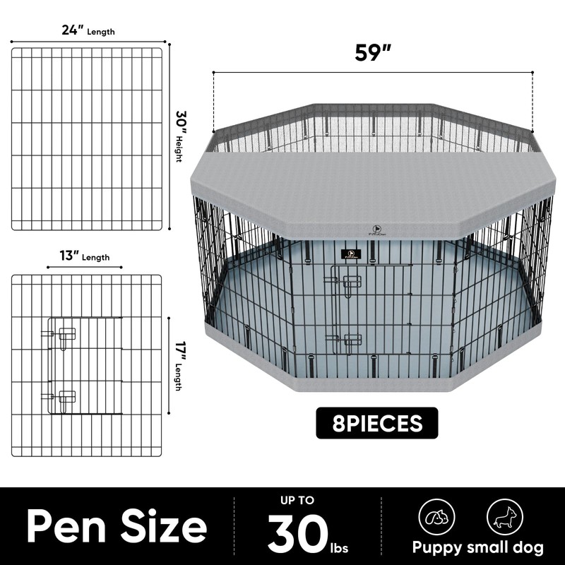 PJYuCien Dog Playpenr，8 Panels 30”H Dog Playpen with Gery Bottom
