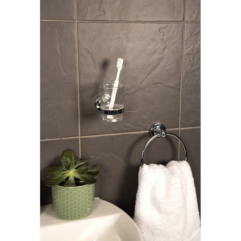 Croydex QM461841 Glue-Fix Worcester Tumbler and Holder, Easy Fit No