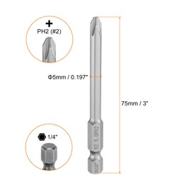 HARFINGTON #2 Phillips Screwdriver Bit PH2 1/4" Hex Shank 3" (75mm) Long Magnetic S2 Steel Industrial Grade Screw Driver Bit Cross Head Electric Drill Bits 0.197" (5mm) Rod