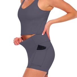 Natural Uniforms Women's High Waist Yoga Shorts Tummy Control with Deep Pockets, charcoal