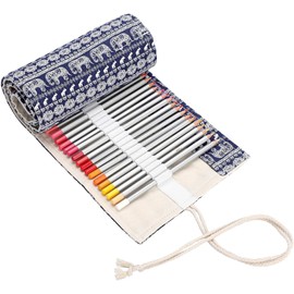 Canvas Colored Pencil Roll Wrap 72 Slot-Adult Coloring Pencil Holder Organizer for 72 Colored Pencils NO Pencils (Elephant, 81 * 19.5CM)