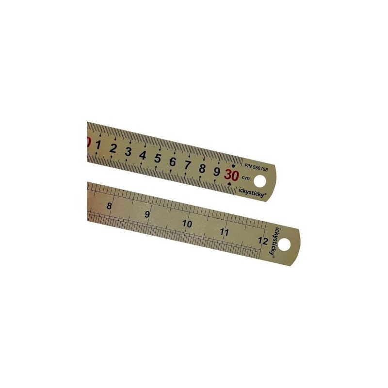 Ickysticky Stainless Steel Ruler, 300 mm Length, Metal Ruler Straight