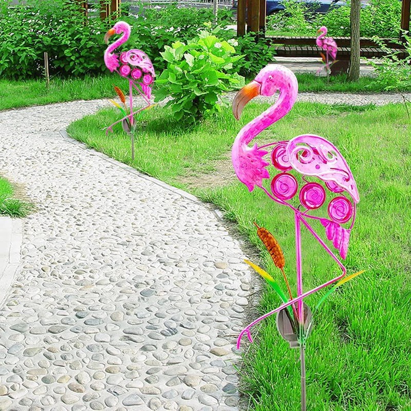 Outdoor Solar Garden Lights Hollow Metal Flamingo Lawn Light LED