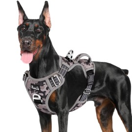 SlowTon No Pull Dog Harness, Heavy Duty No Choke Pet Harness with 2 Leash Clips and Easy Control Vertical Handle, Adjustable Soft Padded Dog Vest for Small, Medium and Large Dogs(Grey Camo,X-Large)