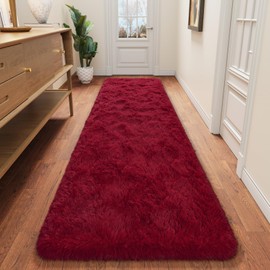 DETUM Wine Red Runner Rug 2X8 for Hallyway Entryway Kitchen Fluffy Area Rugs for Bedroom Soft Kids Room Rugs Furry and Washable Christmas Carpets