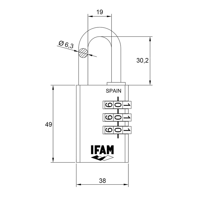 Ifam 619 C40R Combination Lock, Brass