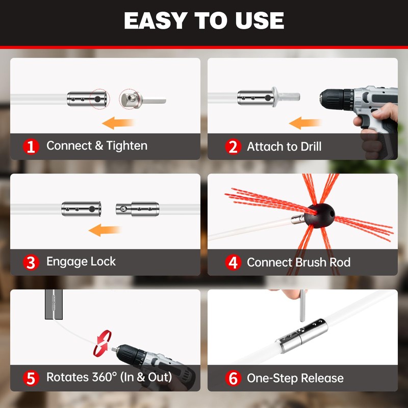 Morinoli 30 Feet Chimney Sweep Kit, Chrome Button Locking System,