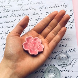 Glass Inkwell Set with Lid, Dinky Dip Ink Holder, Calligraphy Ink Holder, Ceramic Pen Rest for Dip Pens, Oblique Calligraphy Pens, Fountain Pens, and Glass Dip Pens (Black Moon Palace Sumi Ink)