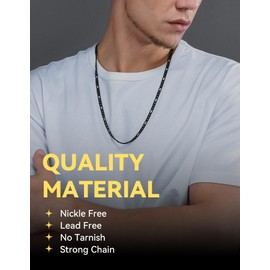 Mens Black Chain Necklace Stainless Steel Jewelry Rapper Chain 4mm 20 inch Male Figaro Link Chain