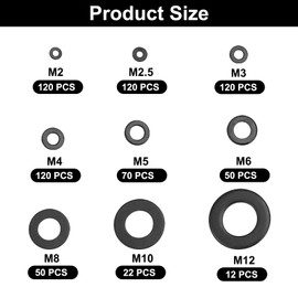 684-Piece Flat Washer Set with Plastic Box, 9 Sizes Washers Assortment M2 M2.5 M3 M4 M5 M6 M8 M10 M12, Carbon Steel Washers for Mechanical Industry Fixings