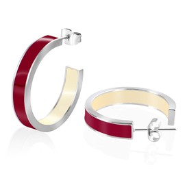 TaYolnFaSo Enamel Hoop Earrings for Women C Shaped Round Hoop Earrings Electroplating and Polishing Stainless Steel Enamel Earrings Jewelry Gift(Beige and Red)