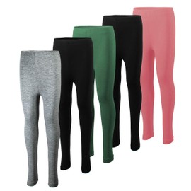 MISS POPULAR 5-Pack Girls Leggings Sizes 4-16 Soft Comfortable Cotton Spandex with Elastic Waistband Many Colors (Pack 2, 4)
