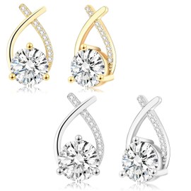 MUNSKT Mermaid Tail Stud Earrings,Simplicity Teardrop-Shaped Cross Fishtail Zircon Earrings,hypoallergenic stud earrings,Birthday Jewelry Gift for Women Ladies Girls(Silver and Gold)