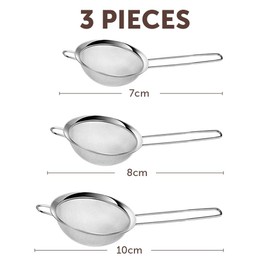 Mesh Strainer Small Sieve Tea Strainer Stainless Steel Sieves Strainers Fine Mesh Kitchen Sieve Set 7cm 8cm 10cm Flour Sifter Suitable Coffee Sugar Rice Powder Cooking Backing Oil Straining(3pcs)