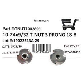 T-NUT Stainless Steel 10-24x9/32 (3 Prong) Tee Nuts (10-24 Thread 9/32" Barrel Length) 18-8 Stainless - (25) Pieces